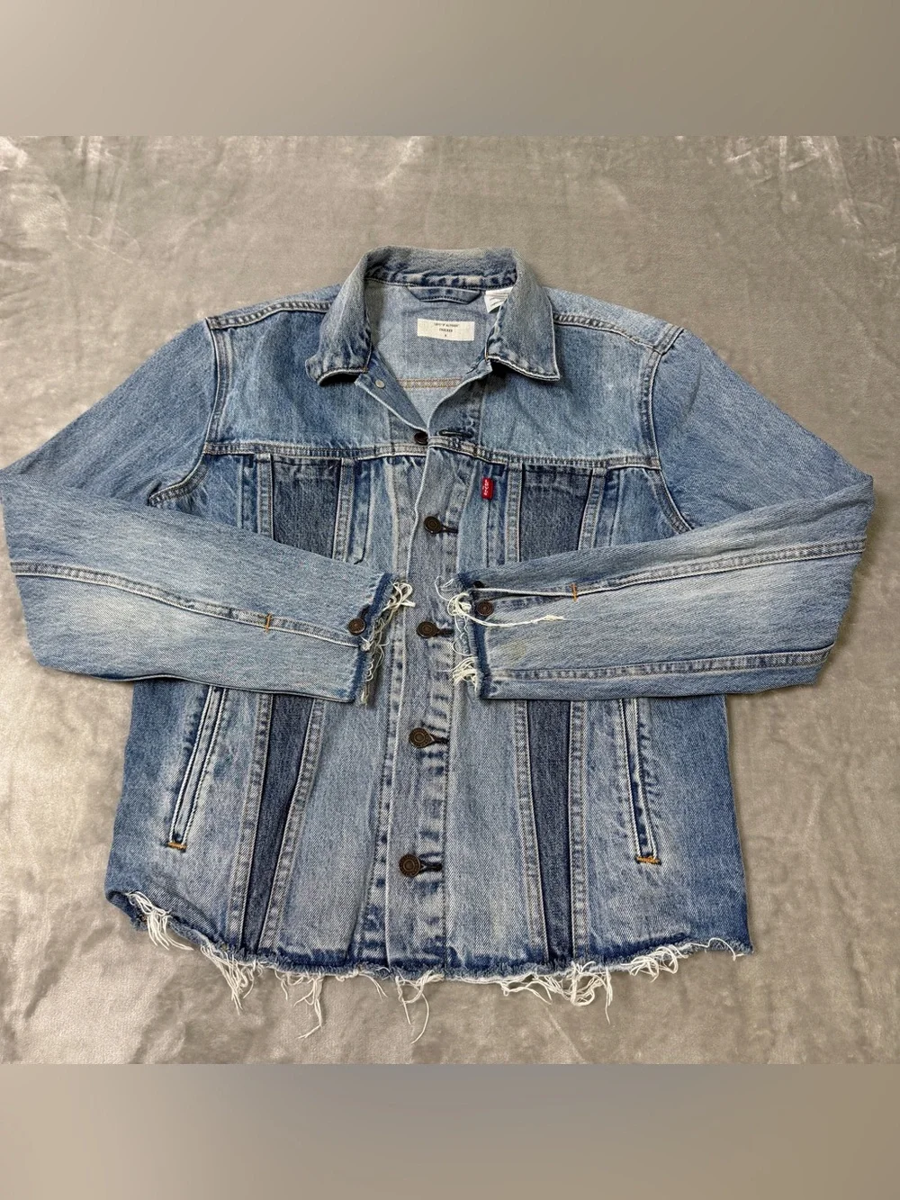 Levi's Altered Denim Patchwork Trucker Jacket Type III Size Medium Blue